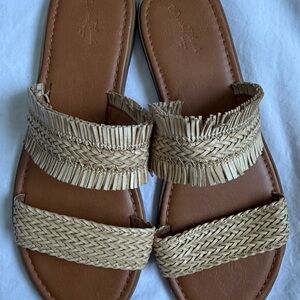 Universal Thread Tan Woven Fringe Slide Sandals